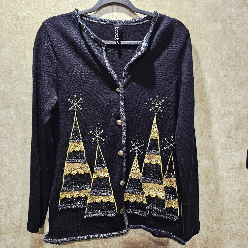 Vtg Berek Bejeweled Bedazzled Christmas Tree Cardigan Sweater
